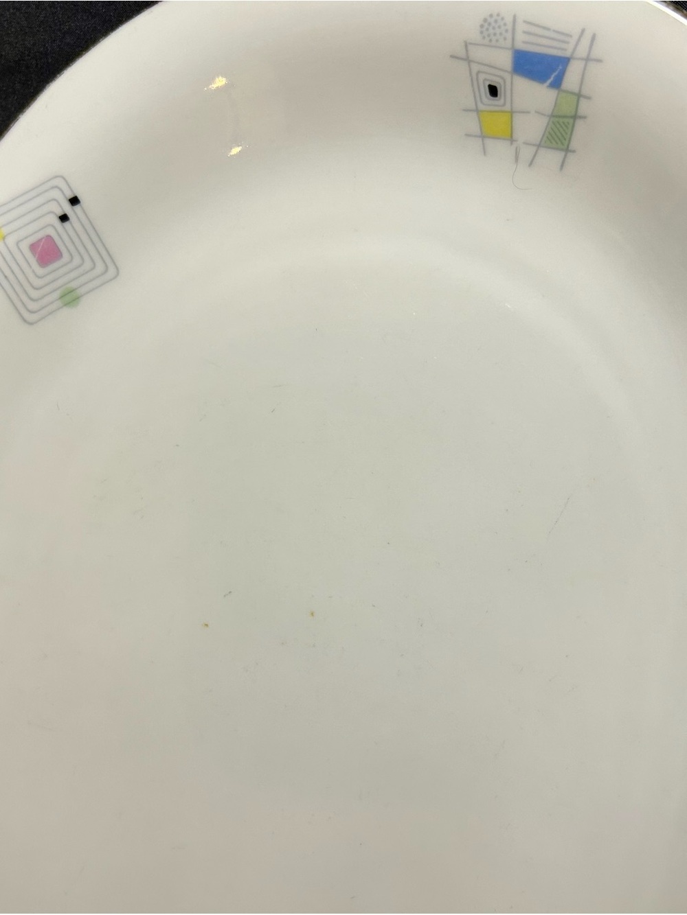 Vintage MCM Oval Serving Platter with Colorful Geometric Designs and Gold Rim